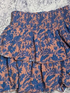 Universal Thread Peach and Blue Floral Smocked-Waist Tiered Skirt